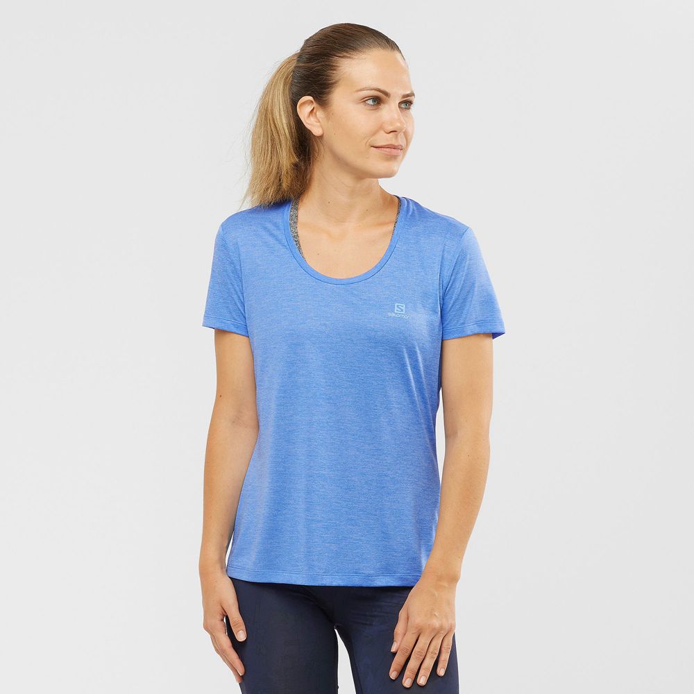 SALOMON AGILE Philippines - Women's Tee Shirts - Blue | 198065-KSA